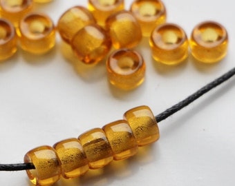 30pcs 6x4mm Gold Topaz Amber Pony beads 2mm large hole Roller beads Czech Glass beads for cord