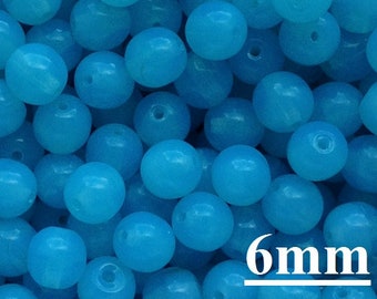 50pcs Milky Aqua Blue Round Beads 6mm Czech Glass Druck Beads 6mm Round Beads Opal Blue