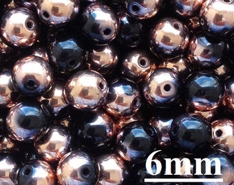 50pcs Copper Black Round Beads 6mm Czech Pressed Beads 6mm Big Round Beads Jet Copper Round Glass Beads