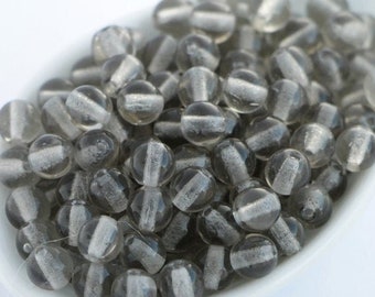 50pcs Dark Grey Czech Round Glass Bead 6mm Glass Pressed Beads 6mm Smooth Round Beads Gray