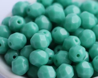 30pcs Green Turquoise 6mm Czech Fire Polished Glass Beads 6mm Glass Faceted Bead Turquoise