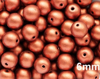 50pcs Matte Dark Copper 6mm Round Beads Czech Glass Beads 6mm Round Beads Smooth Beads frosted copper