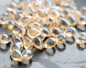 25pcs Champagne Czech glass drop beads 5x7mm Czech Teardrops Golden Drops Briolette Gold beige