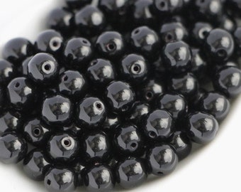 50pcs Black Round Beads 4mm Czech Glass Beads 6mm Smooth Round Beads Opaque jet