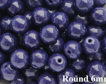 50pcs Dark Navy Blue Round Beads 6mm Czech Glass Beads 6mm Smooth Round Beads Dark Blue