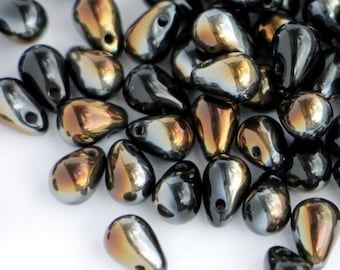 50pcs bronze black 4x6mm Czech glass drop beads Metallic Bronze Glass Teardrops 6mm Beads Jet