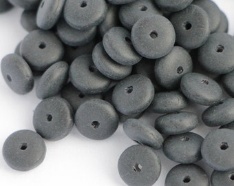 50pcs Matte Black Rondelle Bead 9x3mm Czech Glass Beads Black Disk Glass Beads Wheel Beads 9mm Heishi Beads Jet Frosted