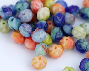 Mix Blue Green Red Orange Rondell Wafer Fancy Beads 6x5mm 30pcs Small Donuts Czech Glass Beads Mixed Colors rondelles candy donuts beads