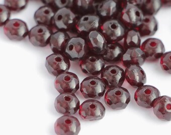 50pcs Garnet Rondelle Bead 3x5mm Czech Fire Polished Beads 5x3mm, Small Faceted Beads, Donuts Beads Garnet Red, Disk Beads