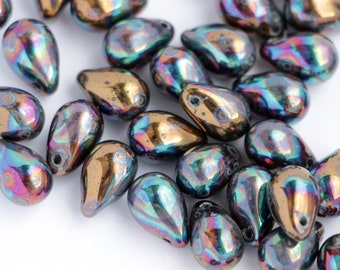 Metallic Rainbow Iris Drops 6x9mm (25pcs) Czech Glass Metallic Multicolored 9x6mm Drop Beads Briolette Rainbow Iris