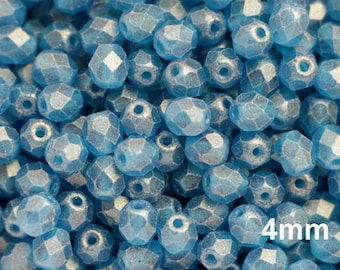 4mm Suede Gold Capri Blue 50pcs Czech Beads Fire Polished 4mm Small Round Matte Brilliante Blue Golden Glass Polish Faceted Azurite Blue