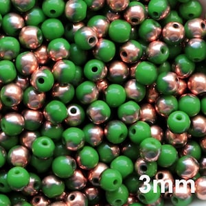 100 Stück Kupfer-Grüne Perlen 3 mm Tschechische Glasperlen 3 mm kleine runde Perlen 3 mm Glatte Runde