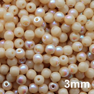 100pcs Rainbow Ivory Round Bead 3mm Czech Glass Beads 3mm Small Beige Smooth round bead cream ab