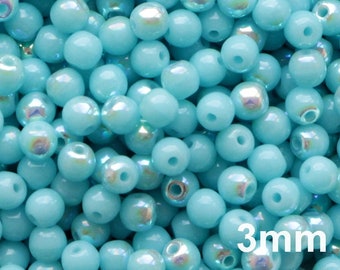 100pcs Rainbow Blue Sky Czech Glass Bead 3mm Tiny Round Beads Blue 3mm Smooth round blue ab