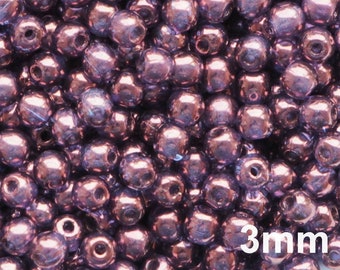 100pcs Golden Amethyst Glass Bead 3mm Czech Round Beads 3mm Tiny Round Beads Lilac 3mm Smooth round gold lavender