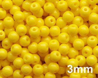 3mm Lemon Yellow Beads (100pcs) Czech Druk Beads 3mm Small Tiny Round Beads Yellow 3mm Smooth round bright yellow