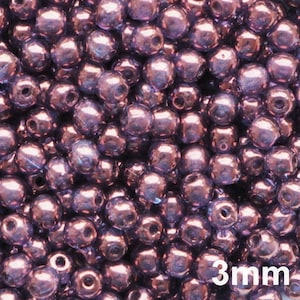 100 Stück Goldene Amethyst Glasperlen 3 mm Tschechische runde Perlen 3 mm kleine runde Perlen Flieder 3 mm Glatte runde Goldlavendel