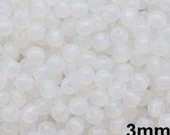 100pcs 3mm Opal White Beads Czech Glass Druk Beads 3mm Small Opalite Round Beads Milky White 3mm Smooth round moonstone