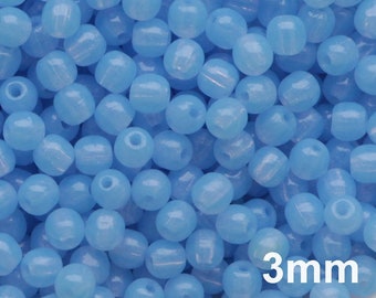 100pcs 3mm Milky Blue Beads Czech Beads 3mm Small Round Beads opal Sapphire 3mm Smooth round bead