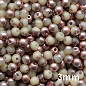 100pcs Beige Copper Ivory Bead 3mm Czech Glass Beads 3mm Tiny Round Beads Copper Beige 3mm Smooth round bead