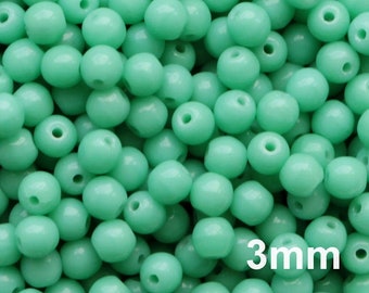 100pcs Green Turquoise Round Beads 3mm Czech Glass Druk Beads 3mm Small Smooth round beads