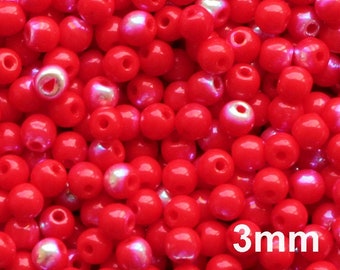 100pcs Rainbow Red Bead Czech Beads 3mm Small Round Beads Red 3mm Smooth round red AB