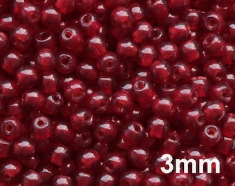 100pcs Garnet Red Beads 3mm Czech Glass Beads 3mm, Tiny Round Beads Red, 3mm Smooth round dark red