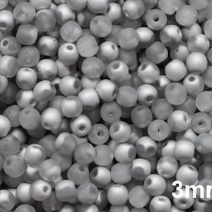 100 Stück Matt Silber Kristall 3 mm Perle Tschechische Glasperlen 3 mm kleine runde Perlen Halbsilber 3mm Glatte runde metallische mattiert