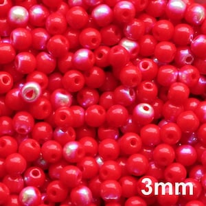 100 Stück Regenbogen Rote Perle Tschechische Perlen 3mm Kleine Runde Perlen Rot 3mm Glatte Runde rot AB
