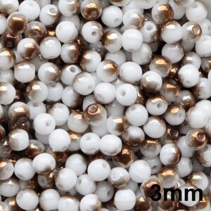 100 Stück Metallic Bronze Weiß Runde Perlen 3 mm Tschechische Glasperlen 3 mm Glatte runde Spacer Perlen