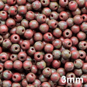 100 Stück Rote Picasso Perlen 3 mm Tschechische Gepresste Perlen 3 mm Kleine Runde Perlen Antike Perlen Rote Travertin