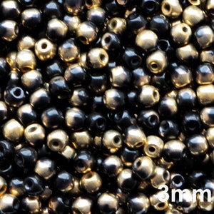 100pcs Gold Black Round Bead 3mm Czech Glass Beads 3mm Small Round Beads Gold Black 3mm Smooth round bead