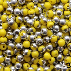 100 Stück 3 mm Hälfte Silber Gelb Tschechische Runde Perlen 3 mm Glasperlen Glatte runde Zitronengelb Perlen