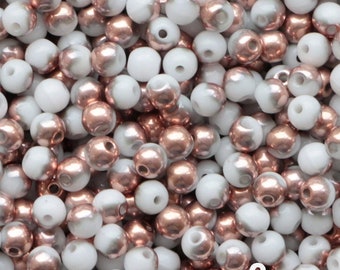 100pcs Copper White Round Bead 3mm Czech Glass Pressed Beads Tiny Round Beads Copper 3mm Smooth round