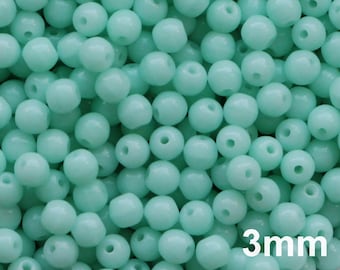 100pcs Turquoise Green Beads 3mm Czech Glass Beads 3mm, Tiny Round Beads Mint Green bead Smooth round