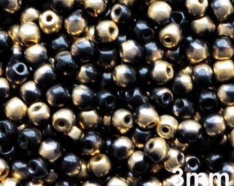 100pcs Gold Black Round Bead 3mm Czech Glass Beads 3mm Small Round Beads Gold Black 3mm Smooth round bead