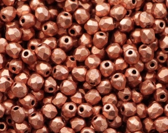 100pcs Matte Copper 3mm Czech Fire Polished Glass Beads Faceted Round Small matte Metallic frosted Copper Beads