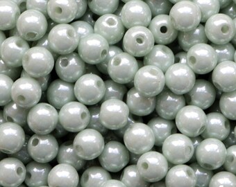 100pcs Green White Round Beads 4mm Czech Glass Pressed Beads 4mm Small Round Beads