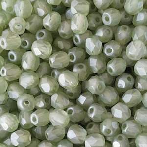 50pcs 4mm Frosted Green Lustered Czech Beads Fire Polished 4mm Small Round Matte Green Seaglass Beads