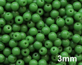 3mm Green Bead (100pcs) Czech Pressed Druk Beads 3mm Small Tiny Round Beads Dark Green 3mm Smooth round deep green