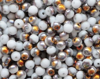 100pc Metallic Marea White 3mm Czech Glass Beads 3mm Small Round Beads 3mm Smooth round bead