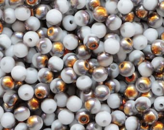 100 cuentas de vidrio checo de 3 mm de color blanco marea metálico, cuentas redondas pequeñas de 3 mm, cuentas redondas lisas de 3 mm.