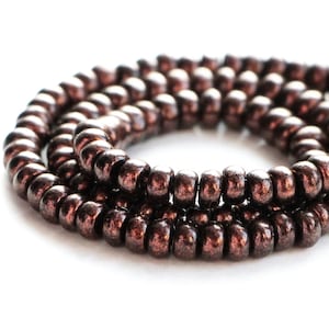 100pc Dark Bronze Rondelle bead spacers 4x2mm Small heishi beads 4mm Czech Glass Beads Brown Donuts flat spacers