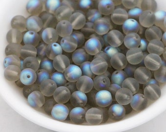 50pcs 6mm Grey Gray Rainbow Round Beads Czech Pressed Druk Beads 6mm Smooth Round Beads Black Diamond Rainbow Round Glass Beads
