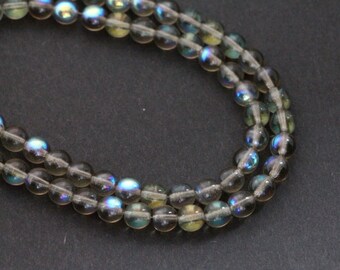 50pcs 6mm Grey Gray Rainbow Round Beads Czech Pressed Druk Beads 6mm Smooth Round Beads Black Diamond Rainbow Round Glass Beads