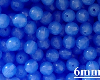 50pcs 6mm Opal Sapphire Blue Round Beads Czech Pressed Druk Beads 6mm Tiny Round Beads Milky Blue Smooth Round Beads