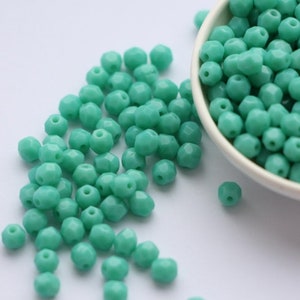 50pcs Turquoise 4mm Czech Fire Polished Beads Round Bead Menthol Green Faceted Glass Beads 4mm image 4