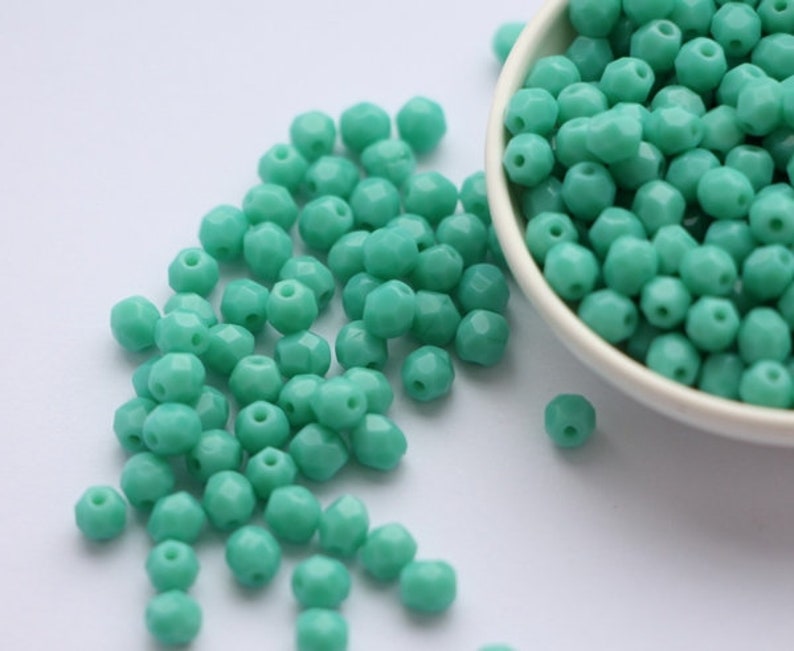 50pcs Turquoise 4mm Czech Fire Polished Beads Round Bead Menthol Green Faceted Glass Beads 4mm image 4
