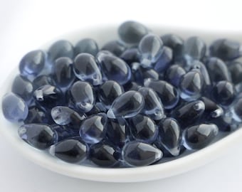 Montana Blue Teardrops 9 x 6 mm (25 Stück) Böhmische Glasperlen Tropfen Dunkelblau Czech Briolette Denim Blue Tief 6 x 9 mm