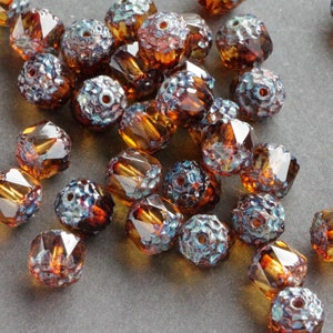 15pcs Topaz Picasso Cathedral 8mm Czech Glass Beads with antique ends fire polished beads travertine image 7